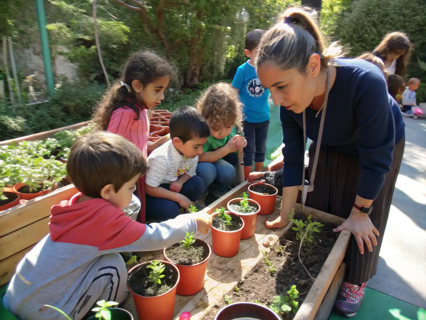 Children participating in an outdoor educational program, learning about local flora and fauna and the importance of environmental conservation.