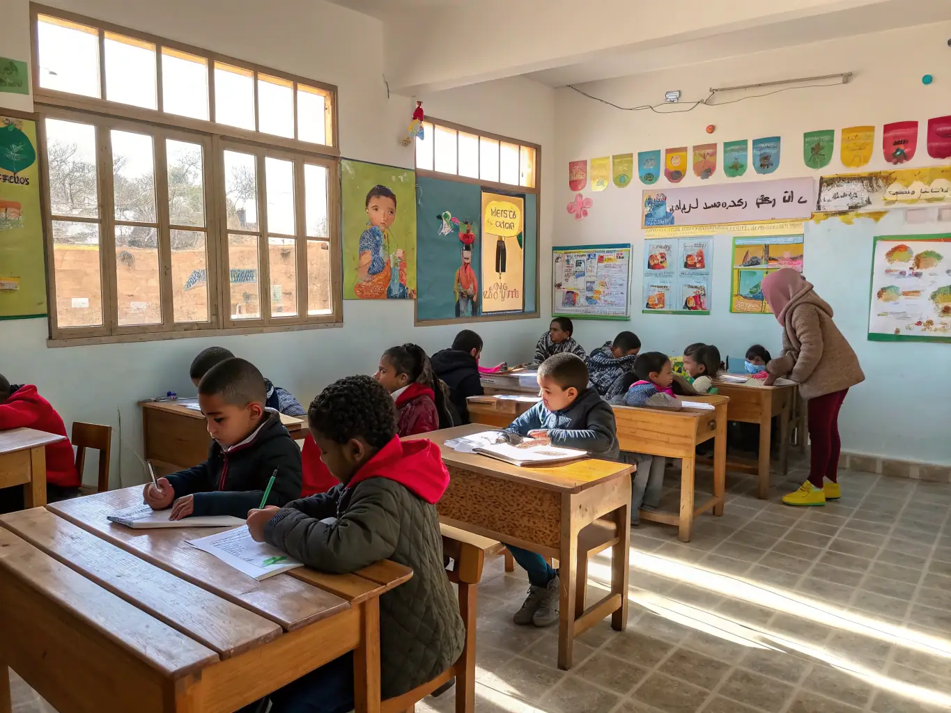 A classroom setting where an instructor is teaching children about local flora and fauna, representing the educational programs offered by AICA LA SOURCE DE LA GARTEMPE.