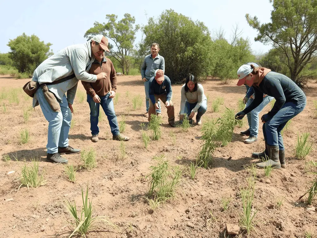 A group of volunteers planting trees in a deforested area, symbolizing habitat restoration and environmental conservation efforts by AICA LA SOURCE DE LA GARTEMPE.